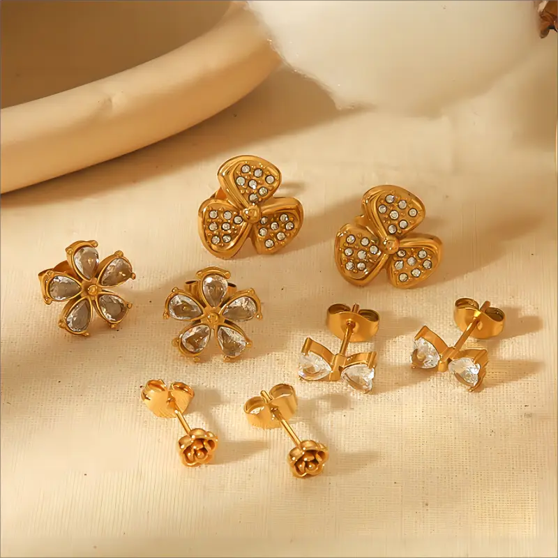 1 Pair Sweet Simple Style Bow Knot Shape Stainless Steel 18K Gold Plated Rhinestones Women's Stud Earrings h5 